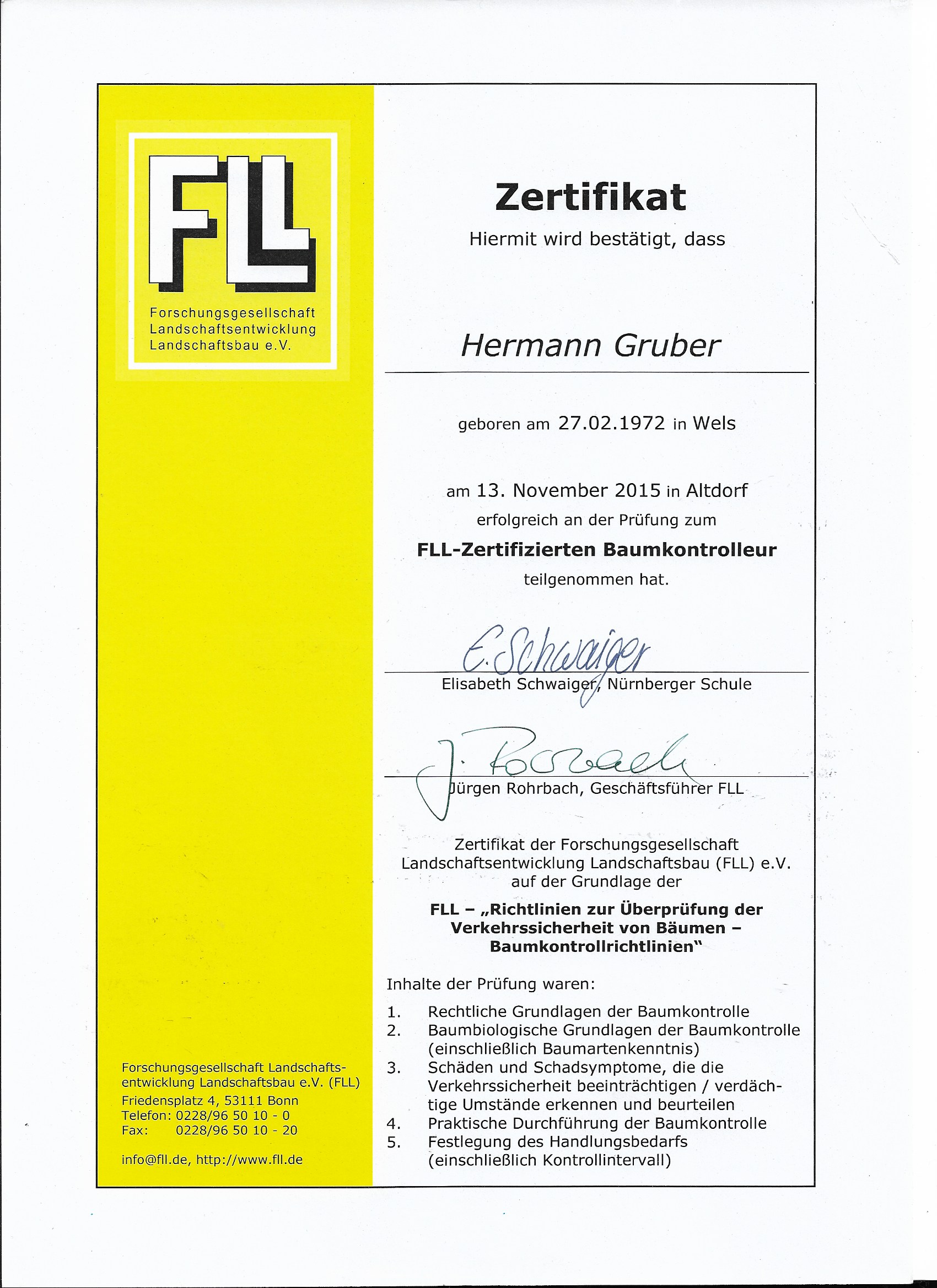 Zertifikat Baumkontrolleur
